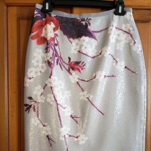 Cherry blossom sequined pencil skirt.
